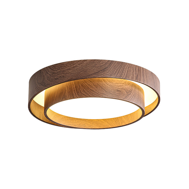 Double Ring Walnut Ceiling Light Modern Flush Mount