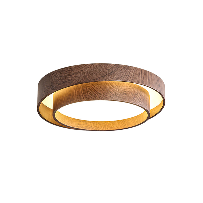 Double Ring Walnut Ceiling Light Modern Flush Mount