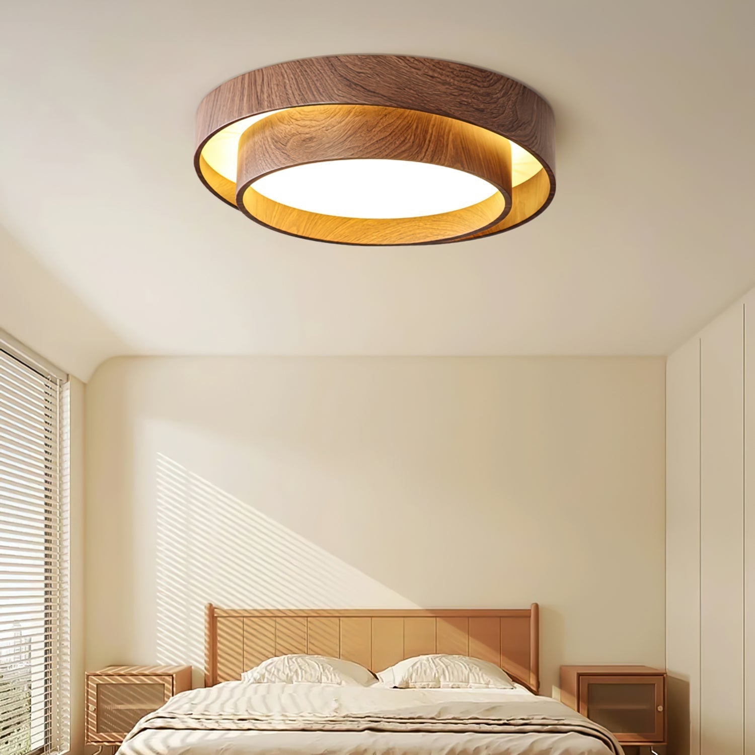 Double Ring Walnut Ceiling Light Modern Flush Mount
