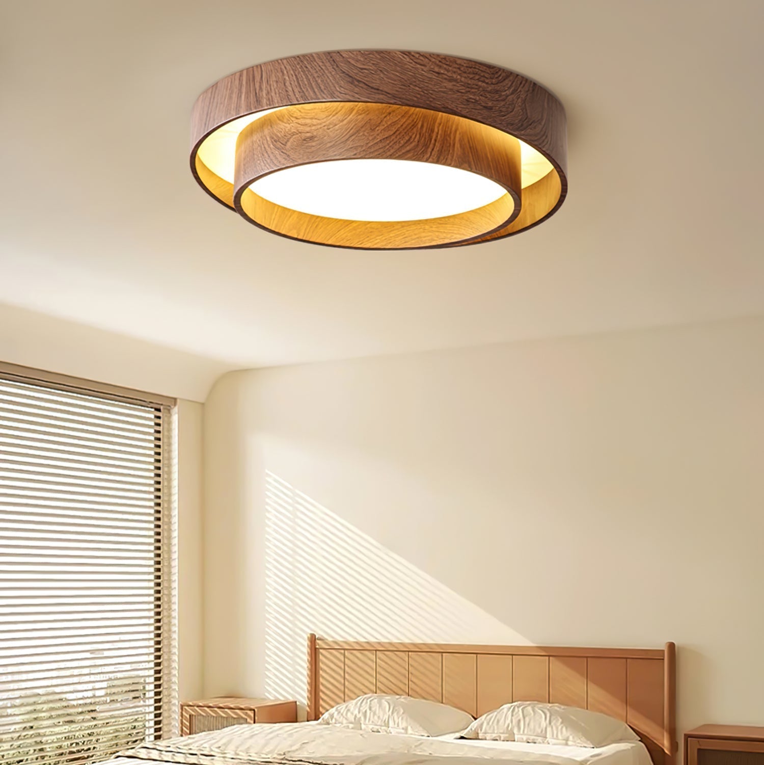 Double Ring Walnut Ceiling Light Modern Flush Mount
