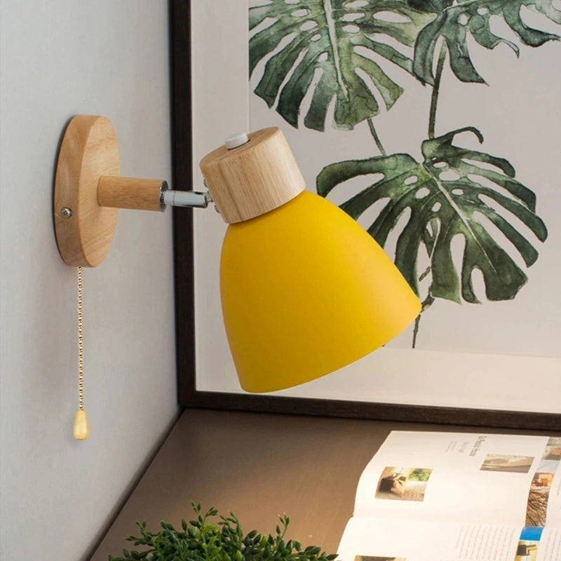 Wooden Nordic Wall Light – Modern Hanging Pull-Switch Lamp