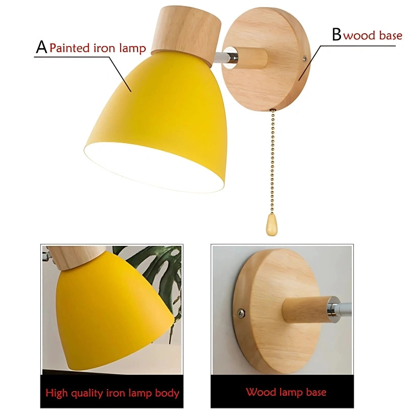 Wooden Nordic Wall Light – Modern Hanging Pull-Switch Lamp