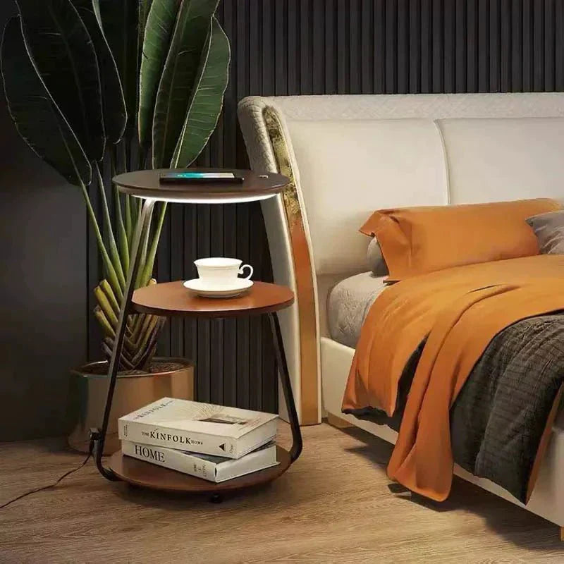 Modern Double-Layer Side Table with Stone or Wood Top