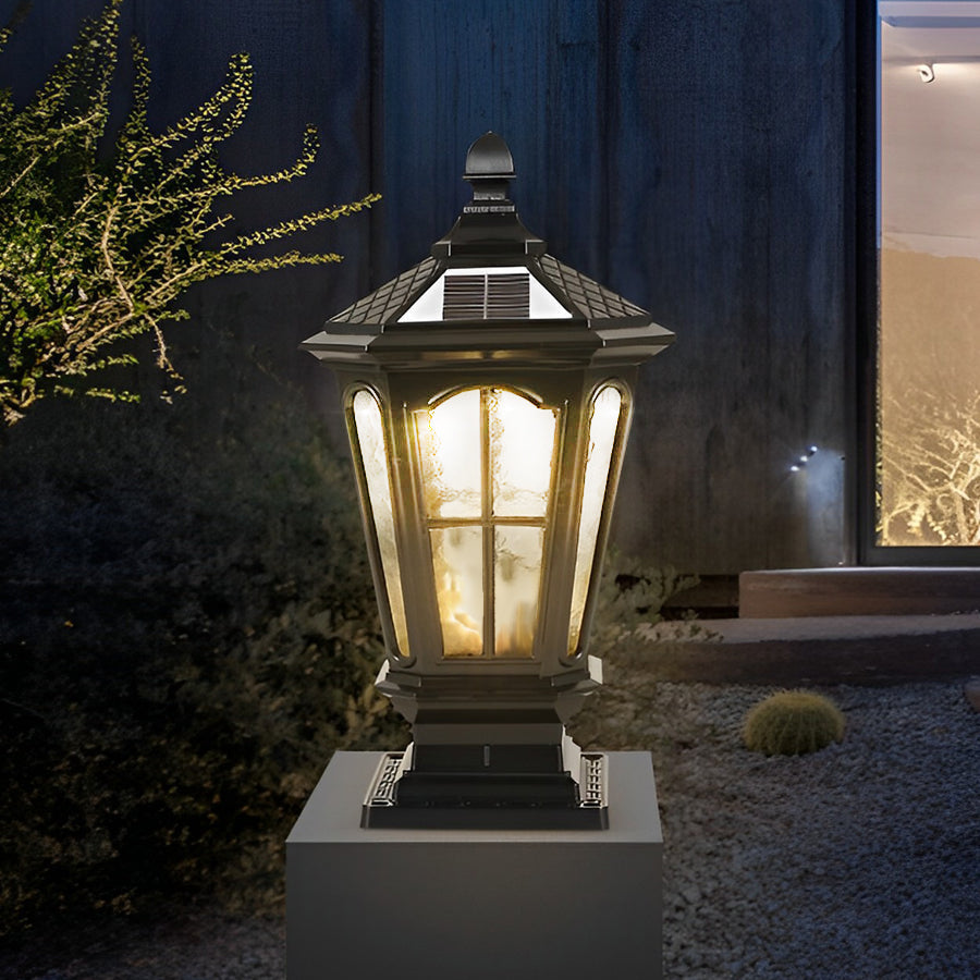 Retro Solar LED Fence Post Light Waterproof Dual Power