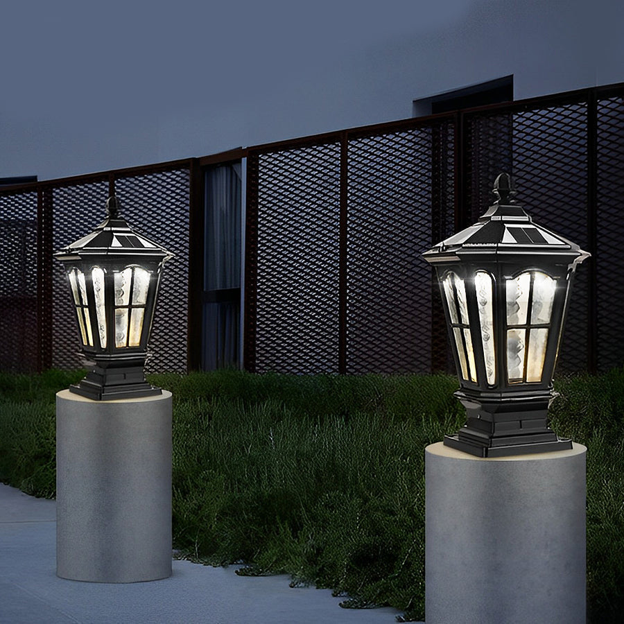 Retro Solar LED Fence Post Light Waterproof Dual Power