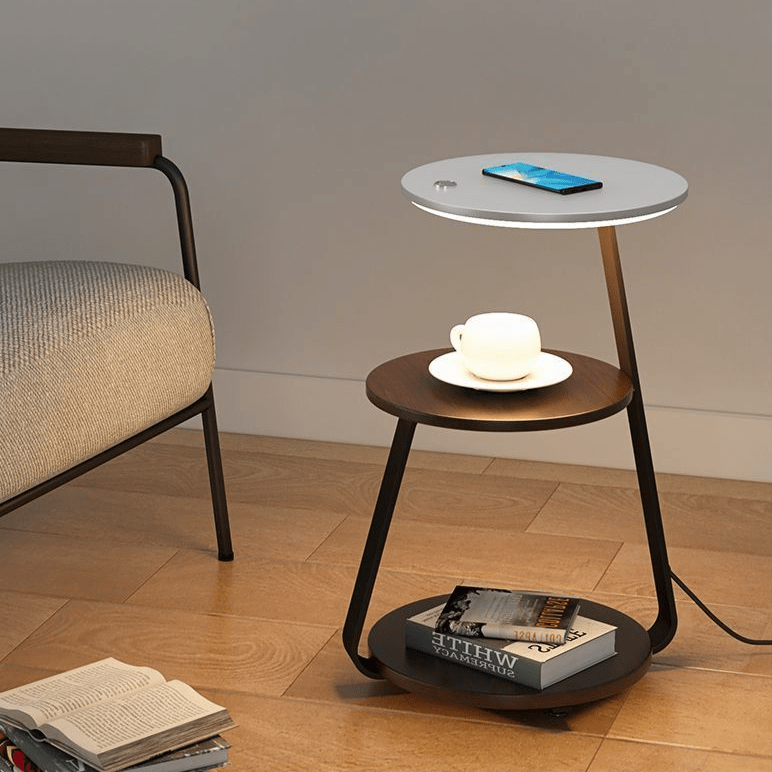 Modern Double-Layer Side Table with Stone or Wood Top
