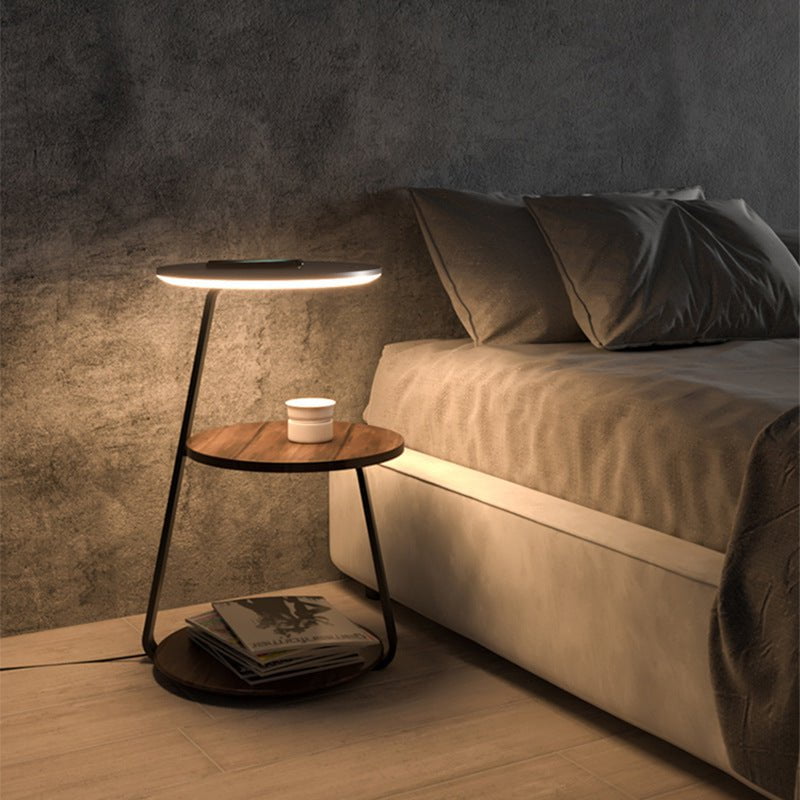 Modern Double-Layer Side Table with Stone or Wood Top