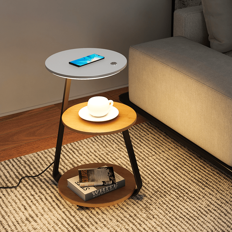 Modern Double-Layer Side Table with Stone or Wood Top