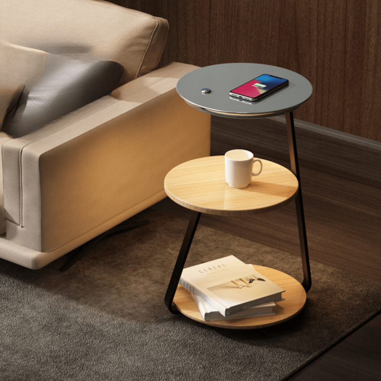 Modern Double-Layer Side Table with Stone or Wood Top