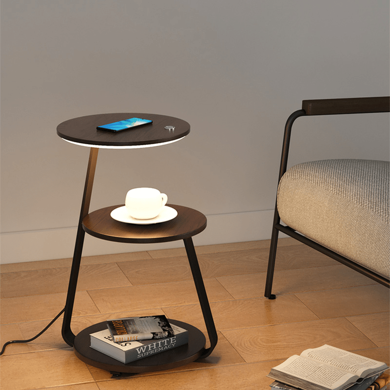 Modern Double-Layer Side Table with Stone or Wood Top