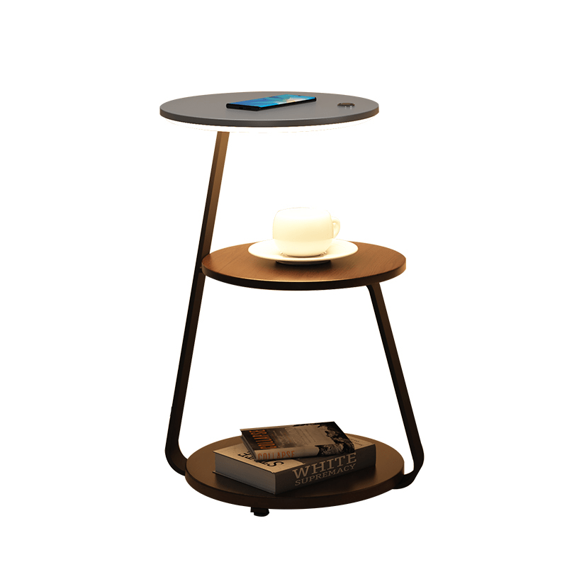Modern Double-Layer Side Table with Stone or Wood Top