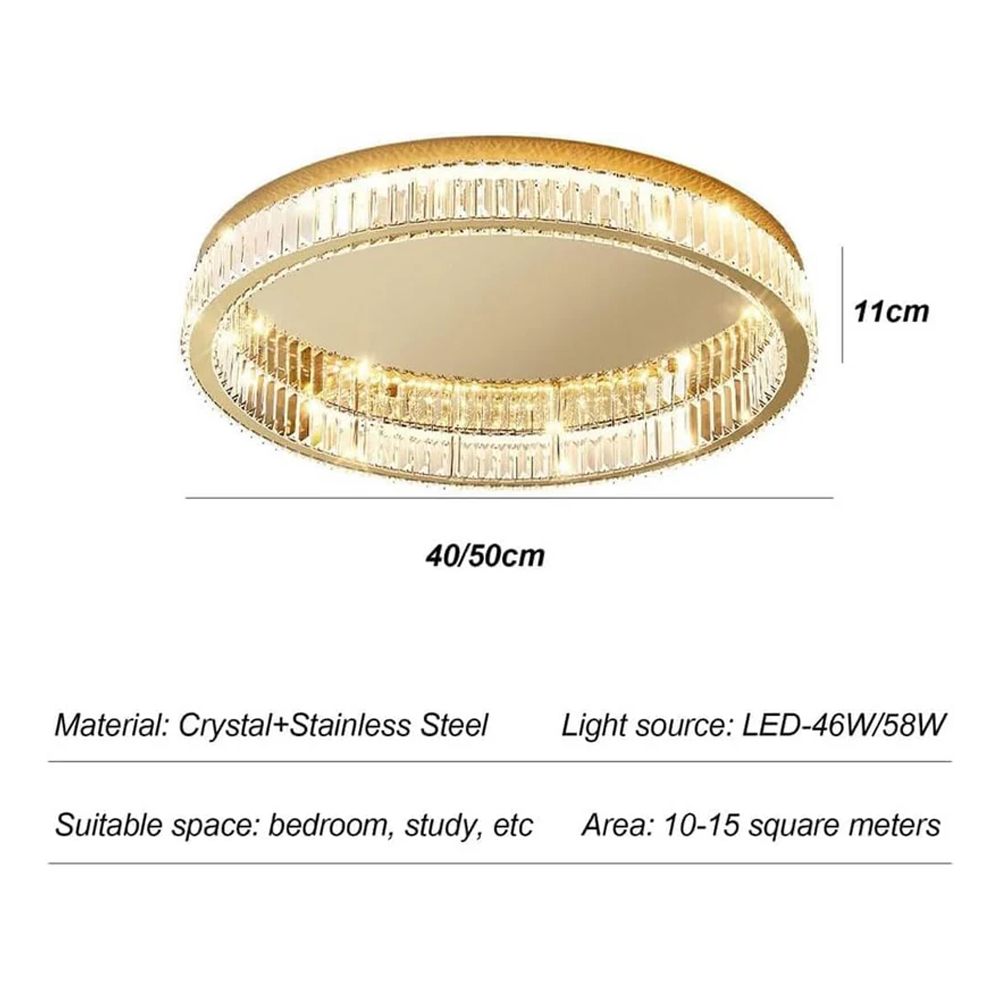 Golden Crystal Ceiling Light, Round LED Flush Mount