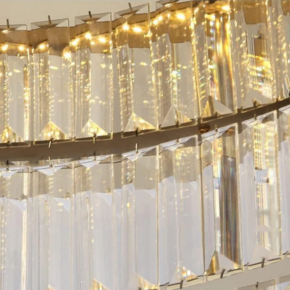 Golden Crystal Ceiling Light, Round LED Flush Mount