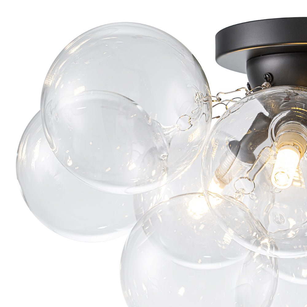 Brass Cluster Glass Globe Bubble Ceiling Light with Three Clear Globes