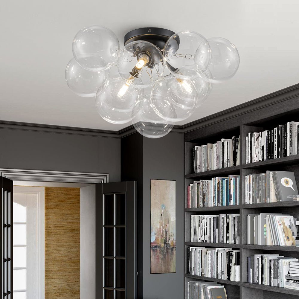 Brass Cluster Glass Globe Bubble Ceiling Light with Three Clear Globes