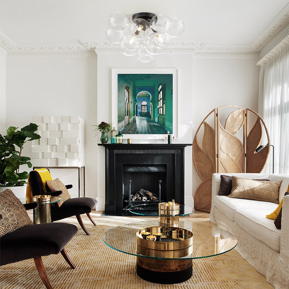 Brass Cluster Glass Globe Bubble Ceiling Light with Three Clear Globes