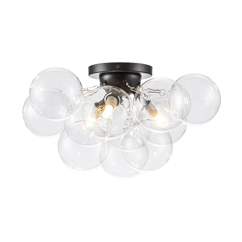 Brass Cluster Glass Globe Bubble Ceiling Light with Three Clear Globes