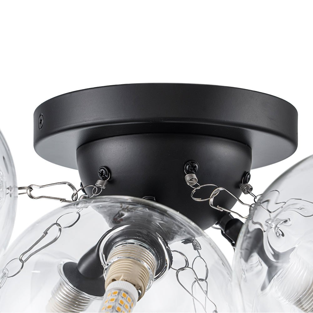 Brass Cluster Glass Globe Bubble Ceiling Light with Three Clear Globes