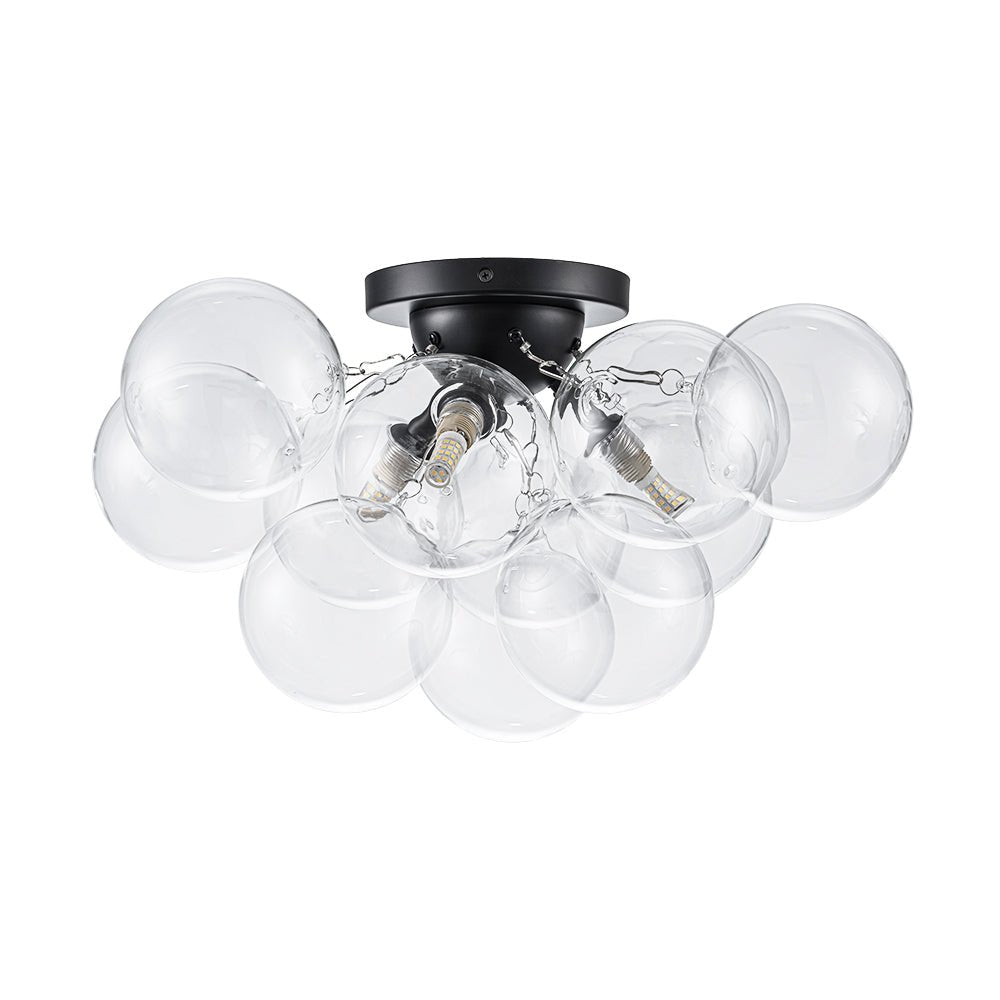 Brass Cluster Glass Globe Bubble Ceiling Light with Three Clear Globes