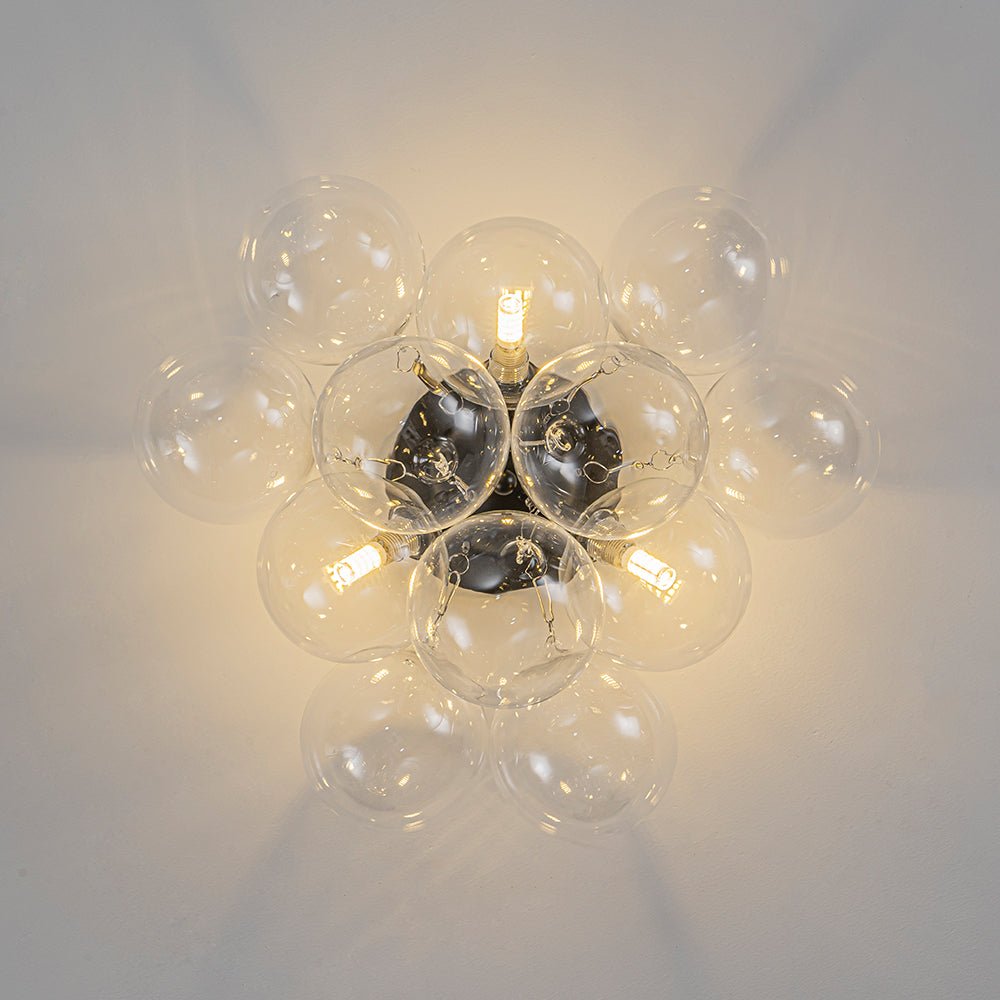 Brass Cluster Glass Globe Bubble Ceiling Light with Three Clear Globes