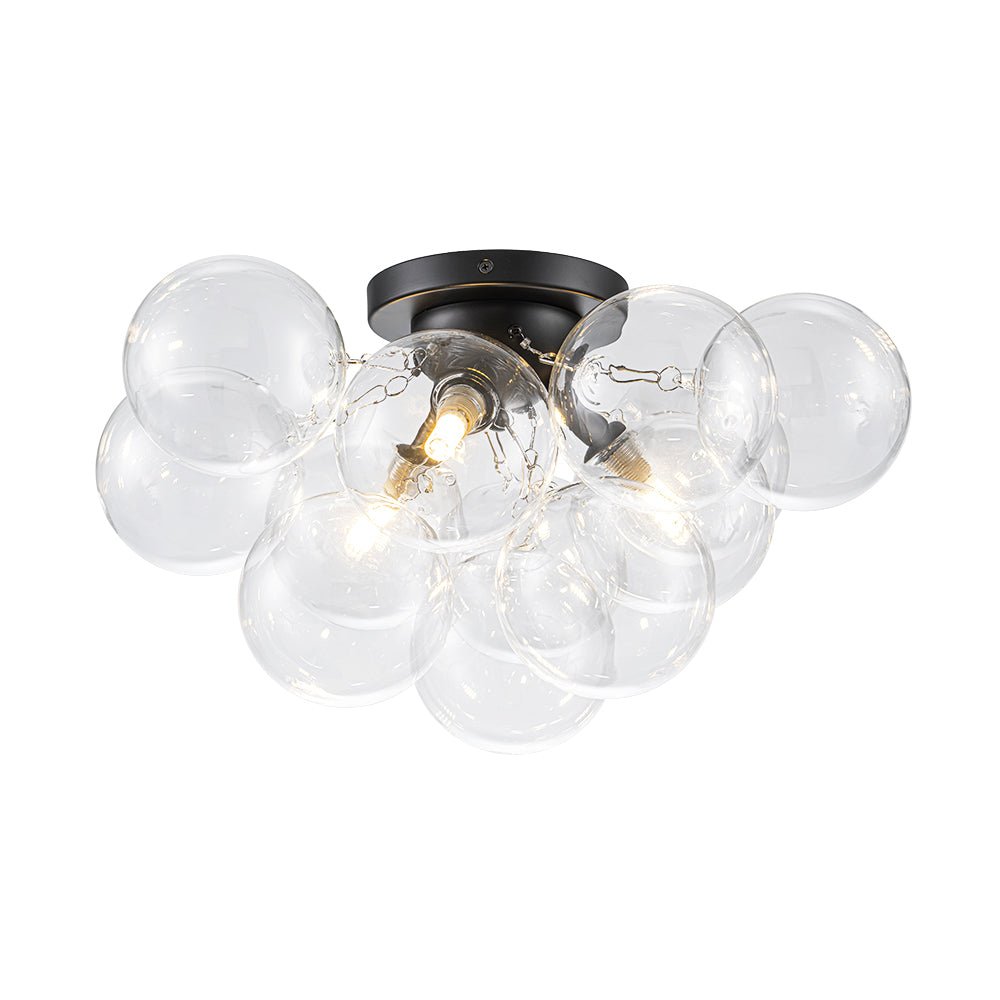 Brass Cluster Glass Globe Bubble Ceiling Light with Three Clear Globes