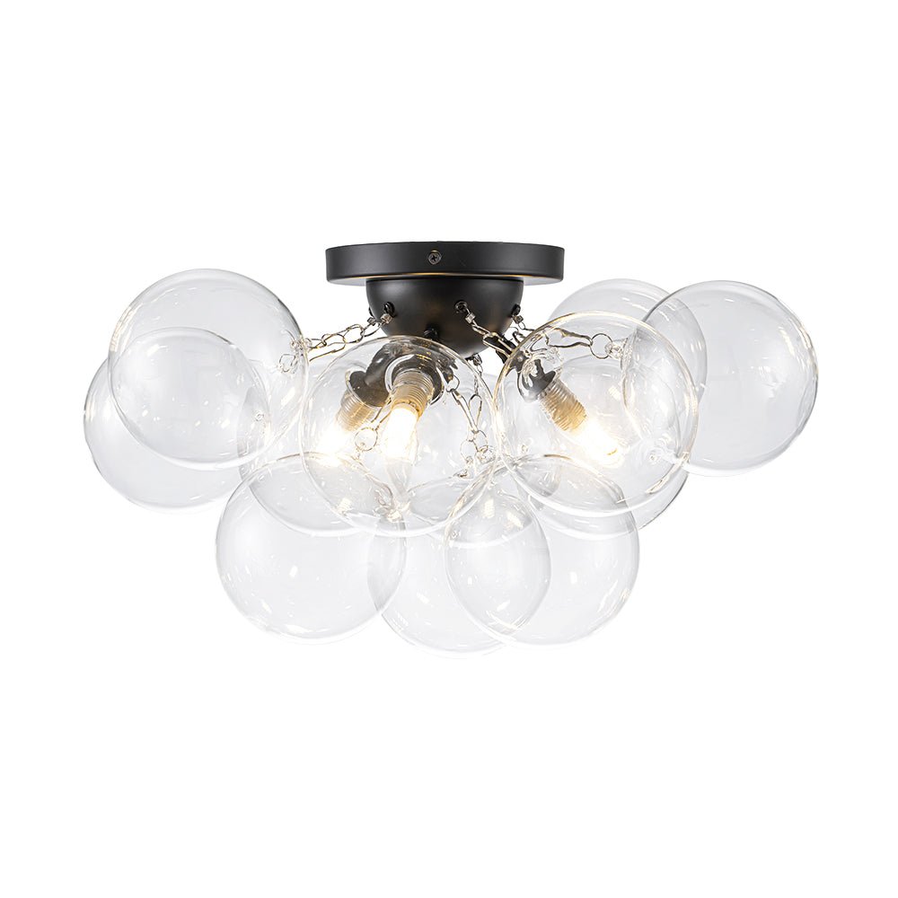 Brass Cluster Glass Globe Bubble Ceiling Light with Three Clear Globes