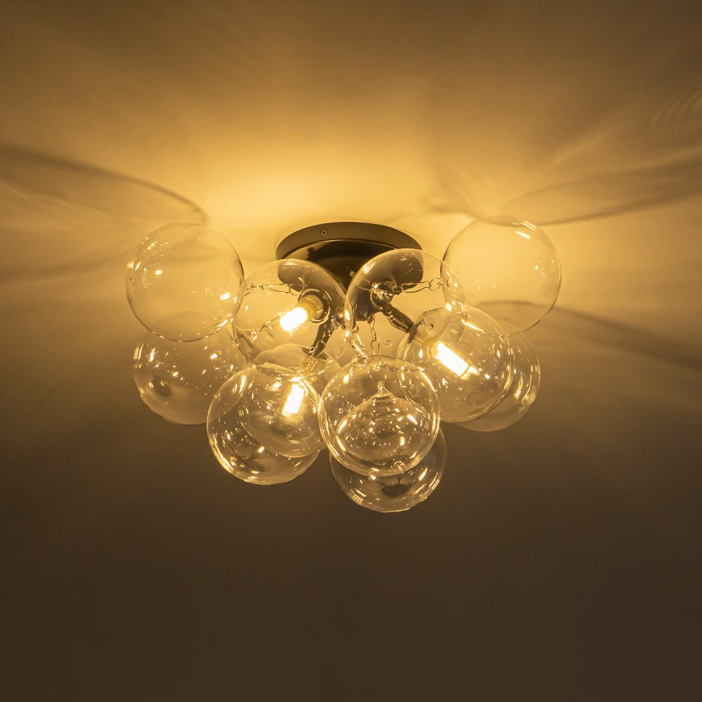 Brass Cluster Glass Globe Bubble Ceiling Light with Three Clear Globes