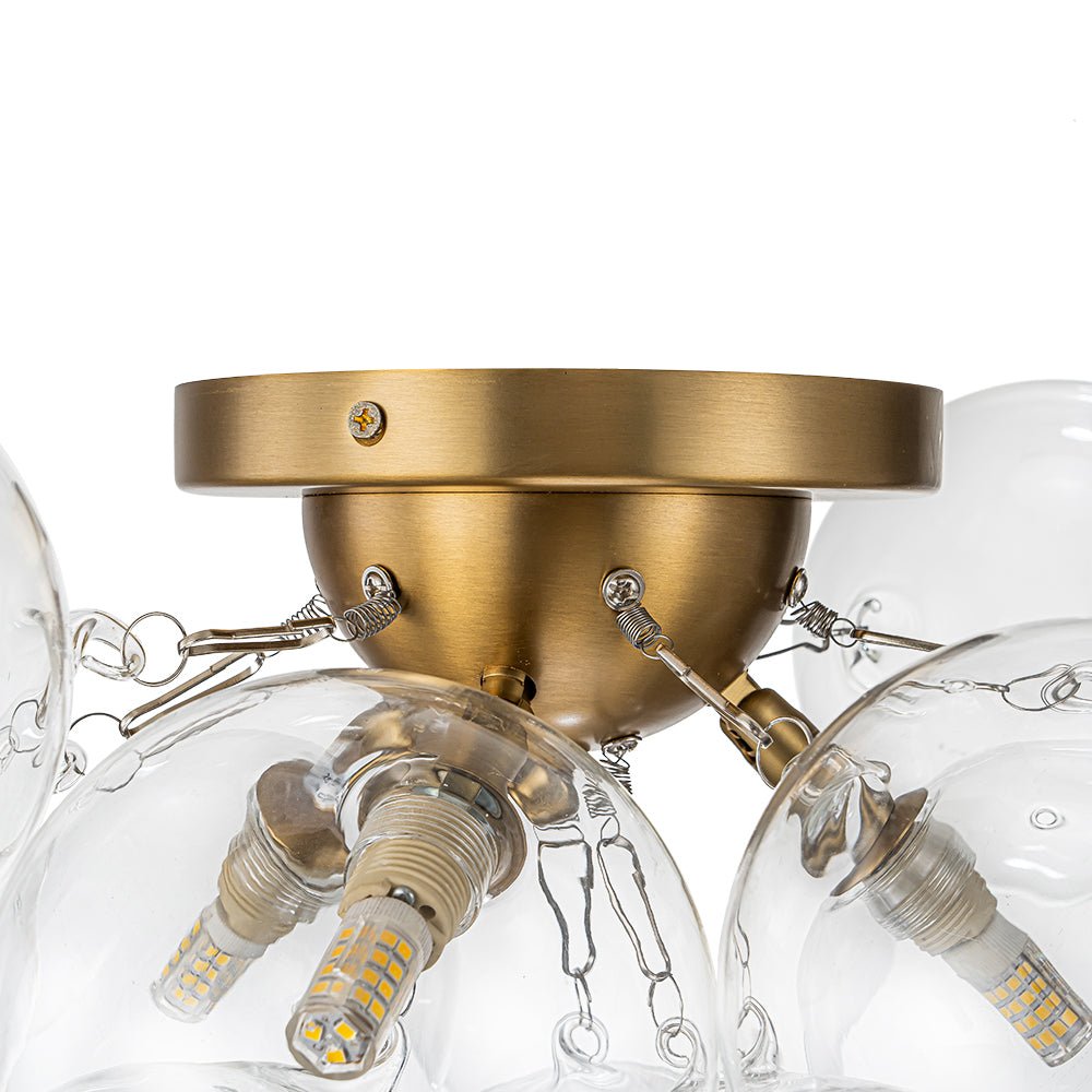 Brass Cluster Glass Globe Bubble Ceiling Light with Three Clear Globes
