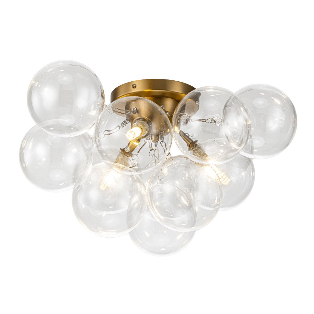Brass Cluster Glass Globe Bubble Ceiling Light with Three Clear Globes