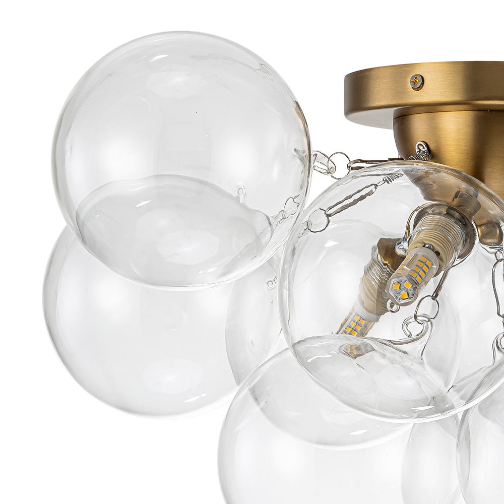 Brass Cluster Glass Globe Bubble Ceiling Light with Three Clear Globes