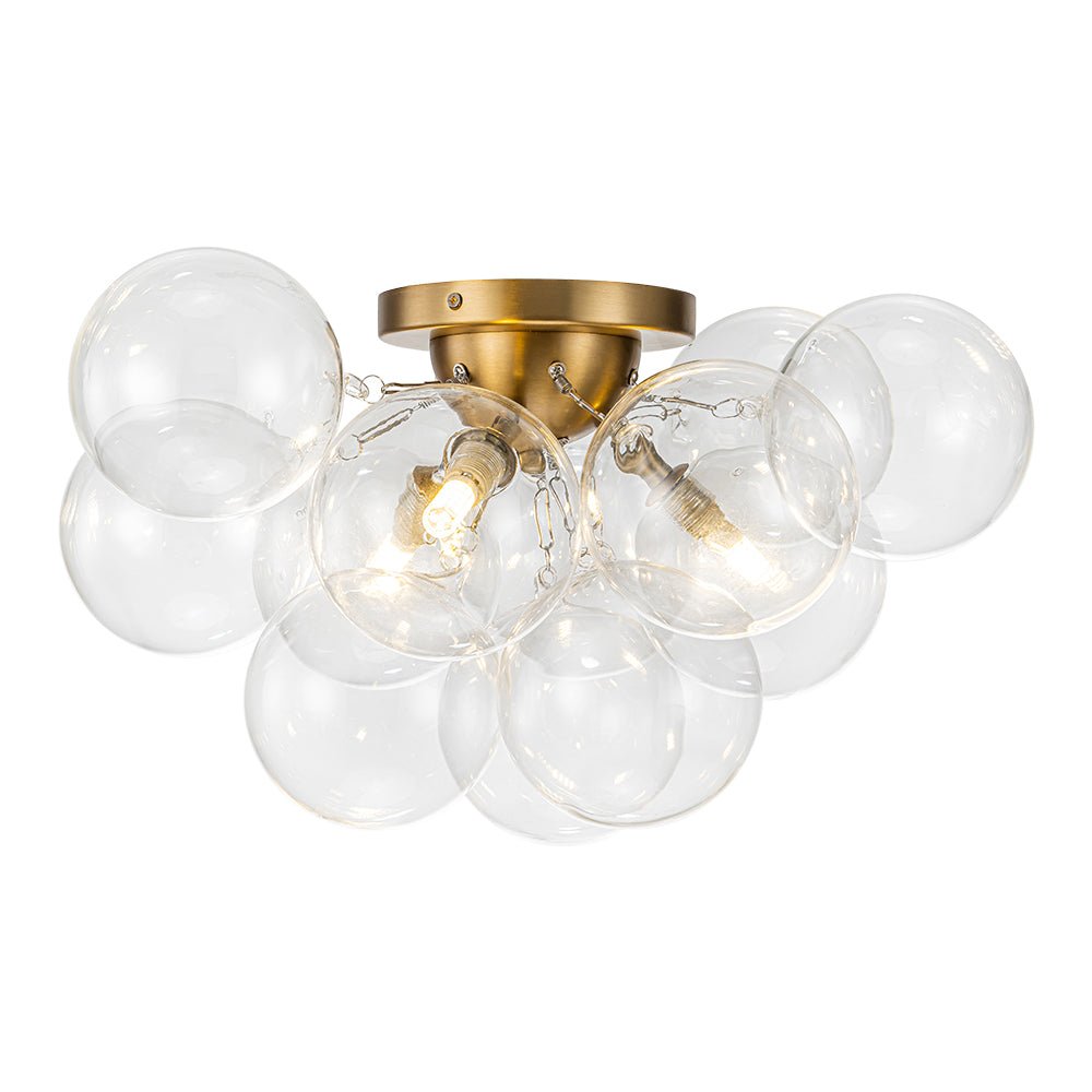 Brass Cluster Glass Globe Bubble Ceiling Light with Three Clear Globes