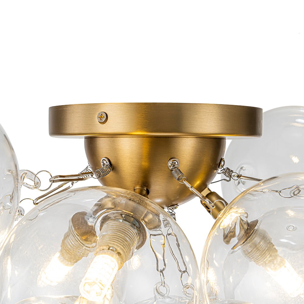 Brass Cluster Glass Globe Bubble Ceiling Light with Three Clear Globes