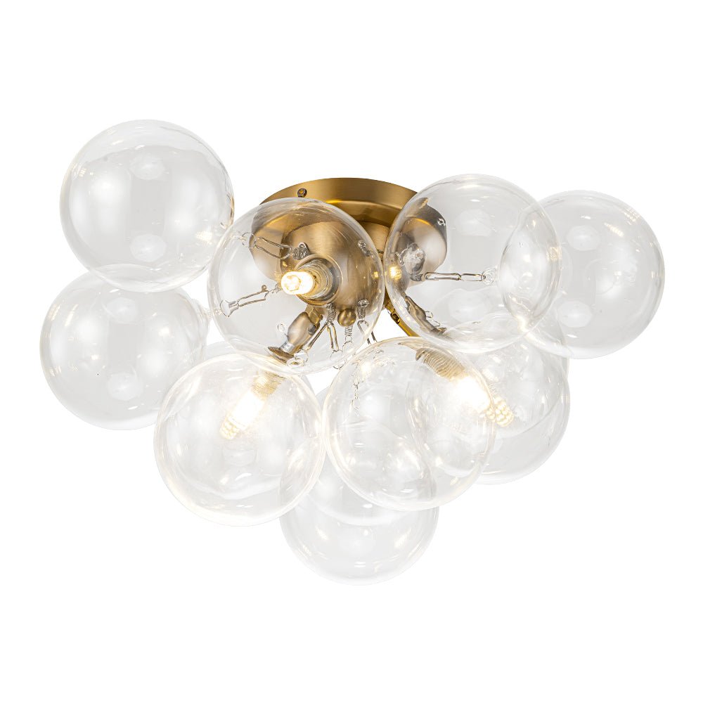 Brass Cluster Glass Globe Bubble Ceiling Light with Three Clear Globes