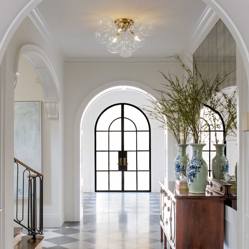 Brass Cluster Glass Globe Bubble Ceiling Light with Three Clear Globes