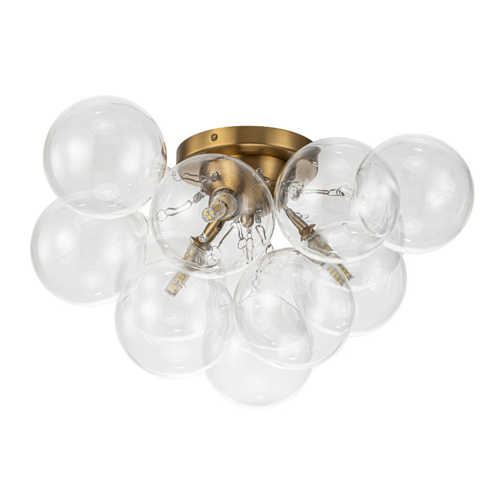 Brass Cluster Glass Globe Bubble Ceiling Light with Three Clear Globes