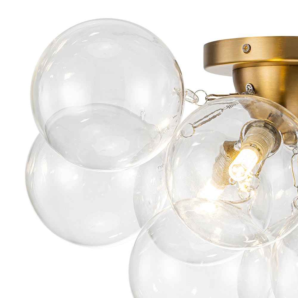 Brass Cluster Glass Globe Bubble Ceiling Light with Three Clear Globes