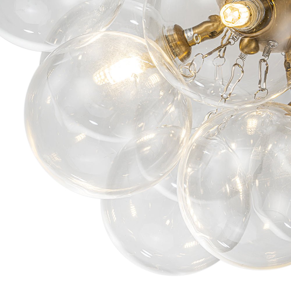 Brass Cluster Glass Globe Bubble Ceiling Light with Three Clear Globes