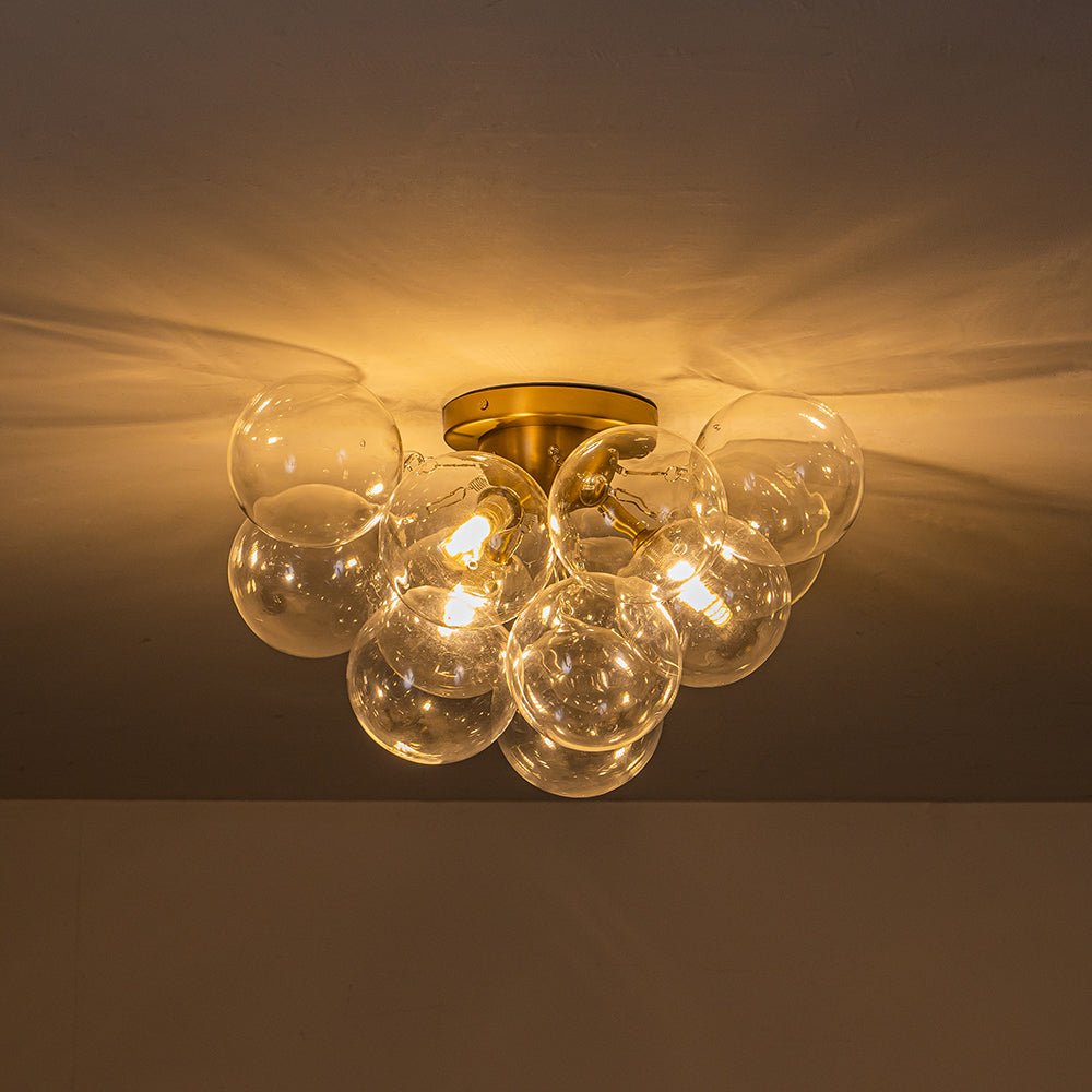Brass Cluster Glass Globe Bubble Ceiling Light with Three Clear Globes