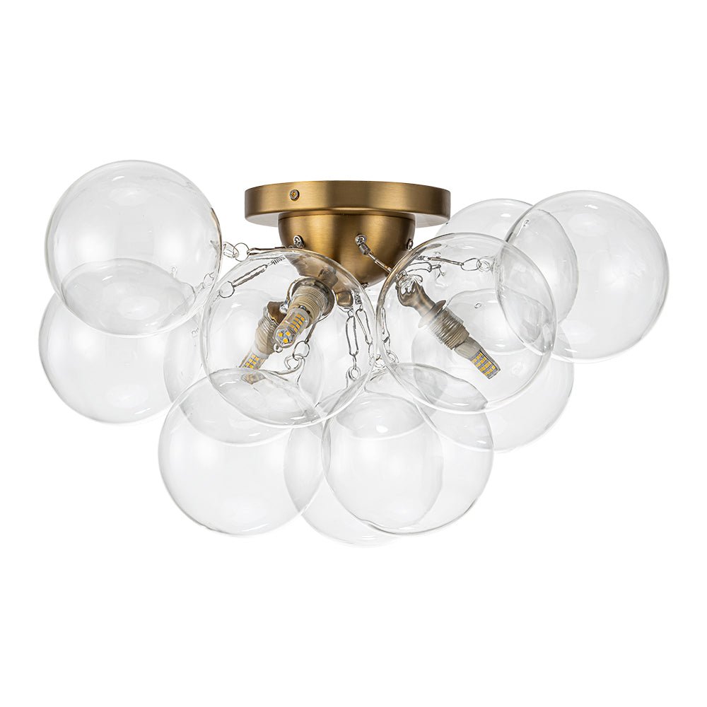 Brass Cluster Glass Globe Bubble Ceiling Light with Three Clear Globes