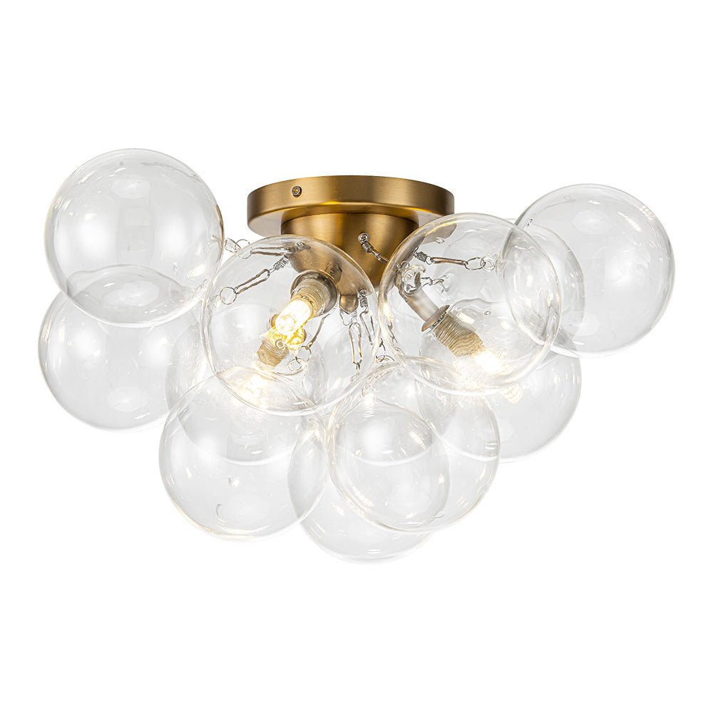 Brass Cluster Glass Globe Bubble Ceiling Light with Three Clear Globes