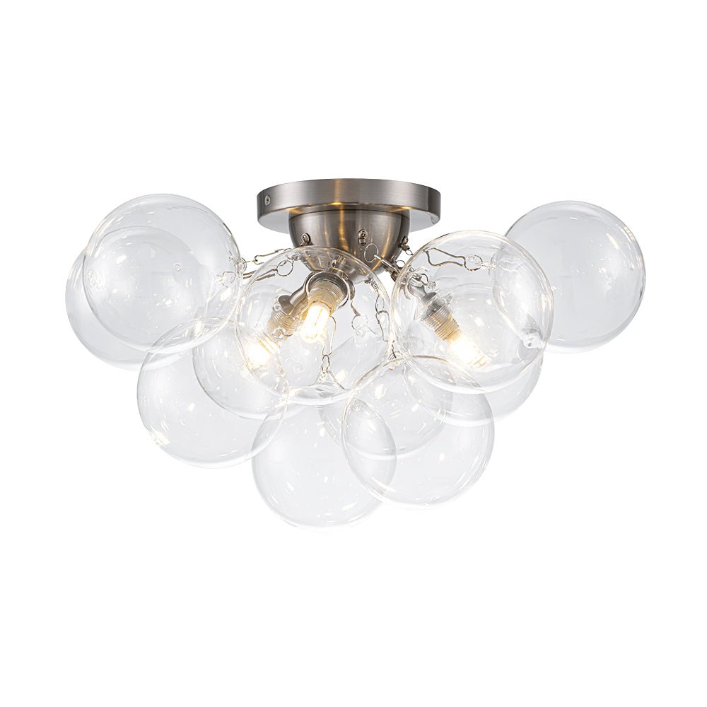 Brass Cluster Glass Globe Bubble Ceiling Light with Three Clear Globes