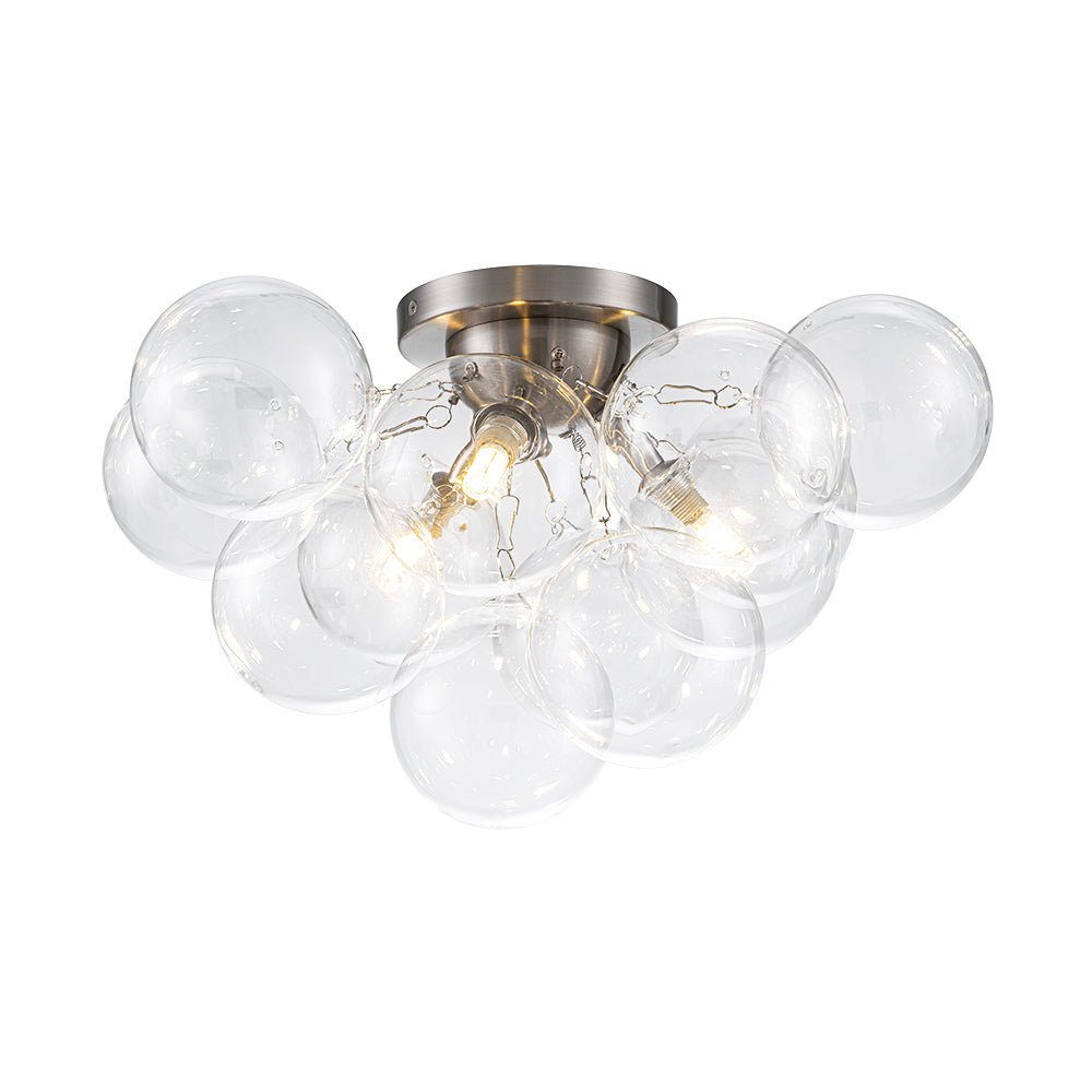 Brass Cluster Glass Globe Bubble Ceiling Light with Three Clear Globes