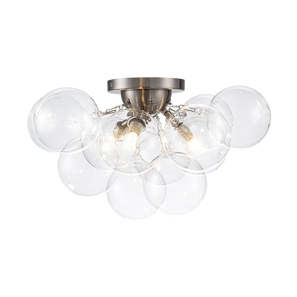 Brass Cluster Glass Globe Bubble Ceiling Light with Three Clear Globes