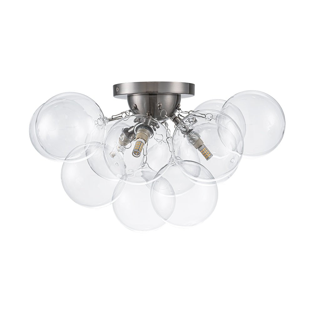 Brass Cluster Glass Globe Bubble Ceiling Light with Three Clear Globes