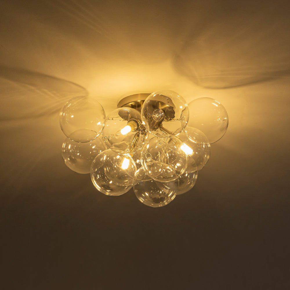 Brass Cluster Glass Globe Bubble Ceiling Light with Three Clear Globes