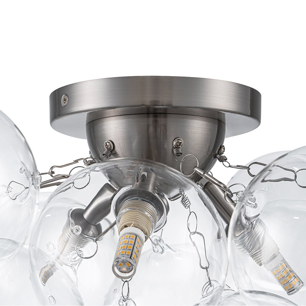 Brass Cluster Glass Globe Bubble Ceiling Light with Three Clear Globes