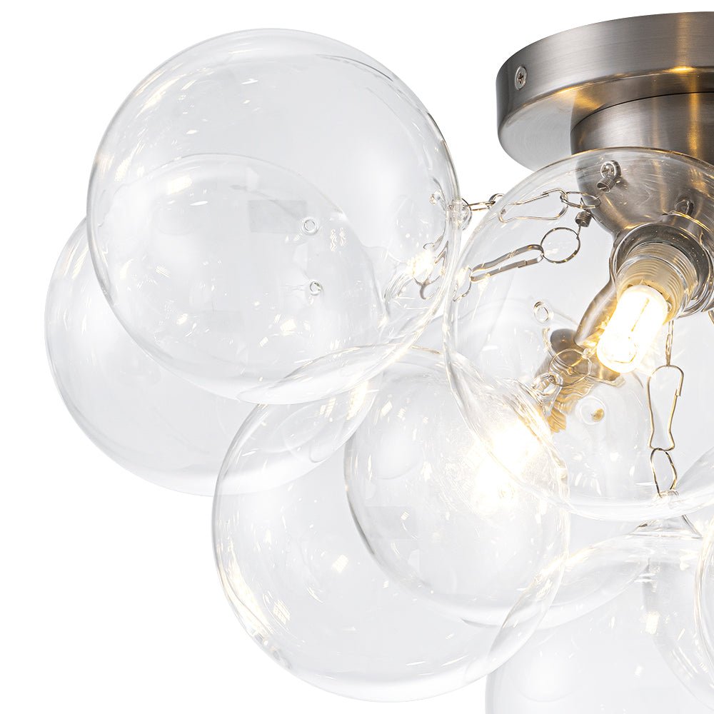 Brass Cluster Glass Globe Bubble Ceiling Light with Three Clear Globes
