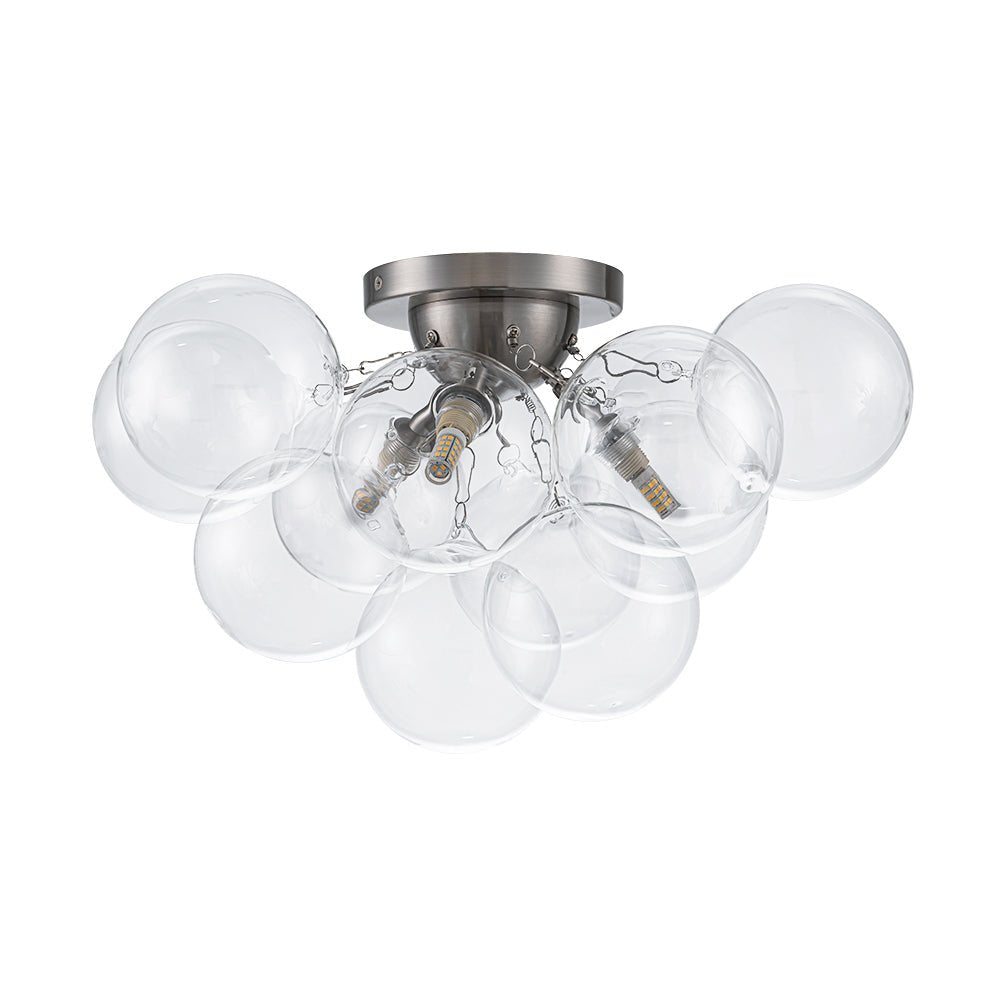 Brass Cluster Glass Globe Bubble Ceiling Light with Three Clear Globes