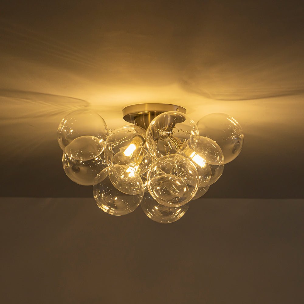 Brass Cluster Glass Globe Bubble Ceiling Light with Three Clear Globes