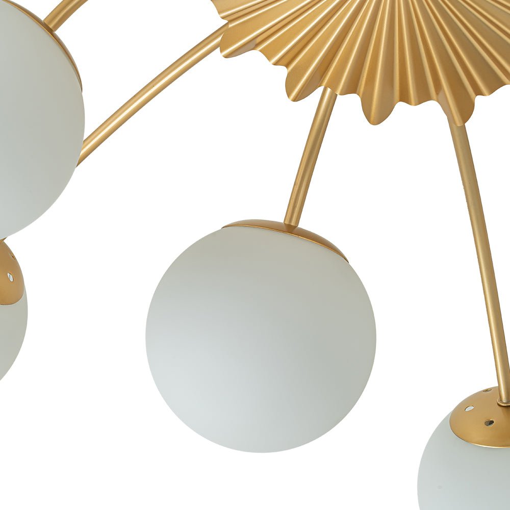 12 Light Opal Glass Bubble Sputnik Chandelier in Brass Finish